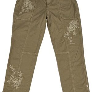 White House Black Market Pret-A-Pedi Khaki Embroidered Pants Womens 6S Cropped